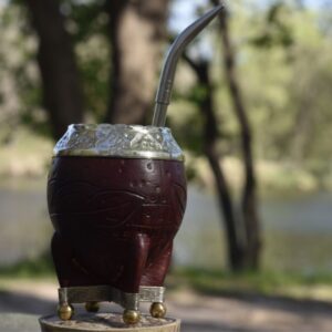 mate torpedo premium, cuero repujado, alpaca y bronce